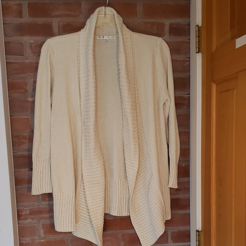 * Donated * Seven7 Open-Front Cream Ribbed Trim Cardigan